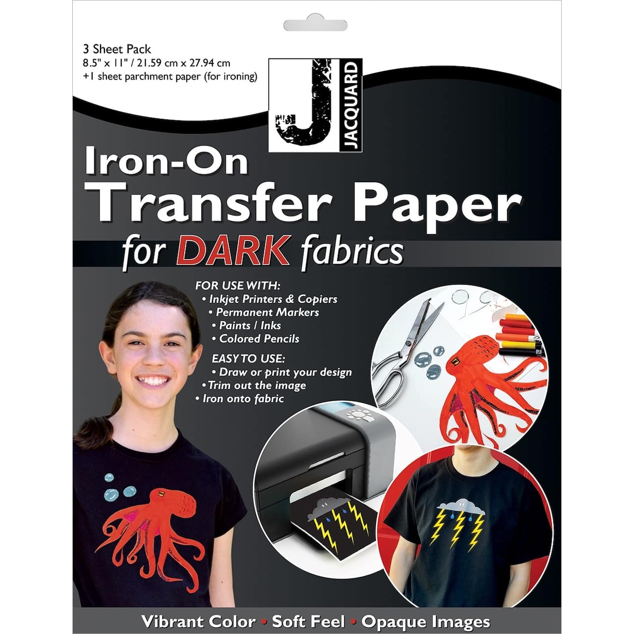 Jacquard Dark Fabric 8.5 x 11 Iron-On Transfer Paper, 3 Sheets